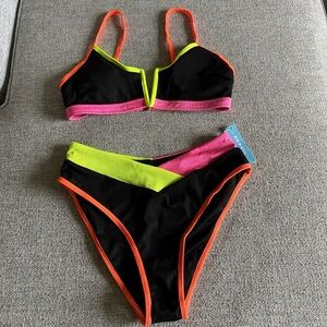 NEW. Popvil Neon and Black Bikini Set Size Medium